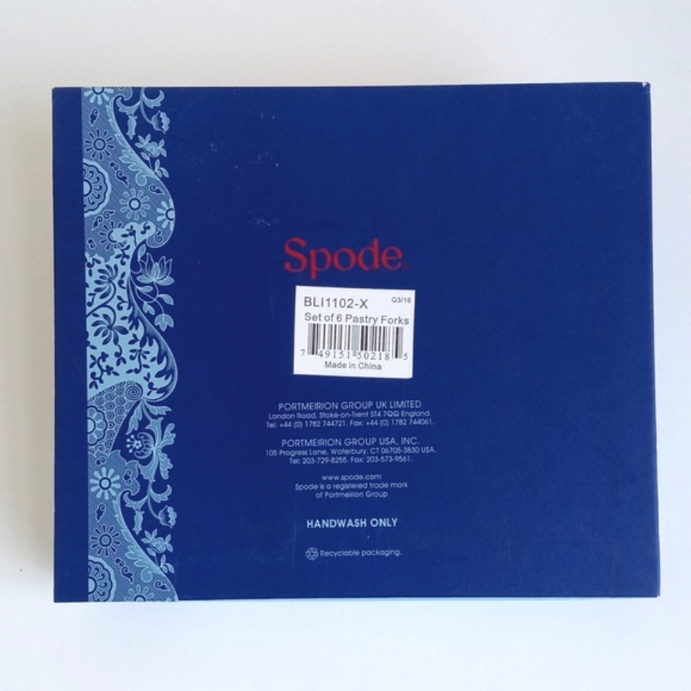 NIB Spode Blue Italian Silver & Floral Landscape Pastry Serving Forks Set Of 6 - Picture 7 of 13